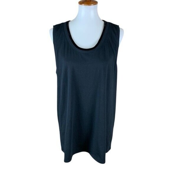 J Jill Black Stretch Velvet Trim Tank Top XL Sleeveless Soft Cotton Modal Blend - Picture 1 of 5